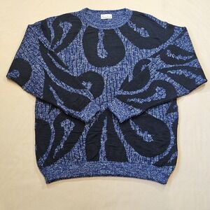 Brian Scott Sweater Mens Size 50 Blue 100% Wool Textured Knit Crewneck Pullover
